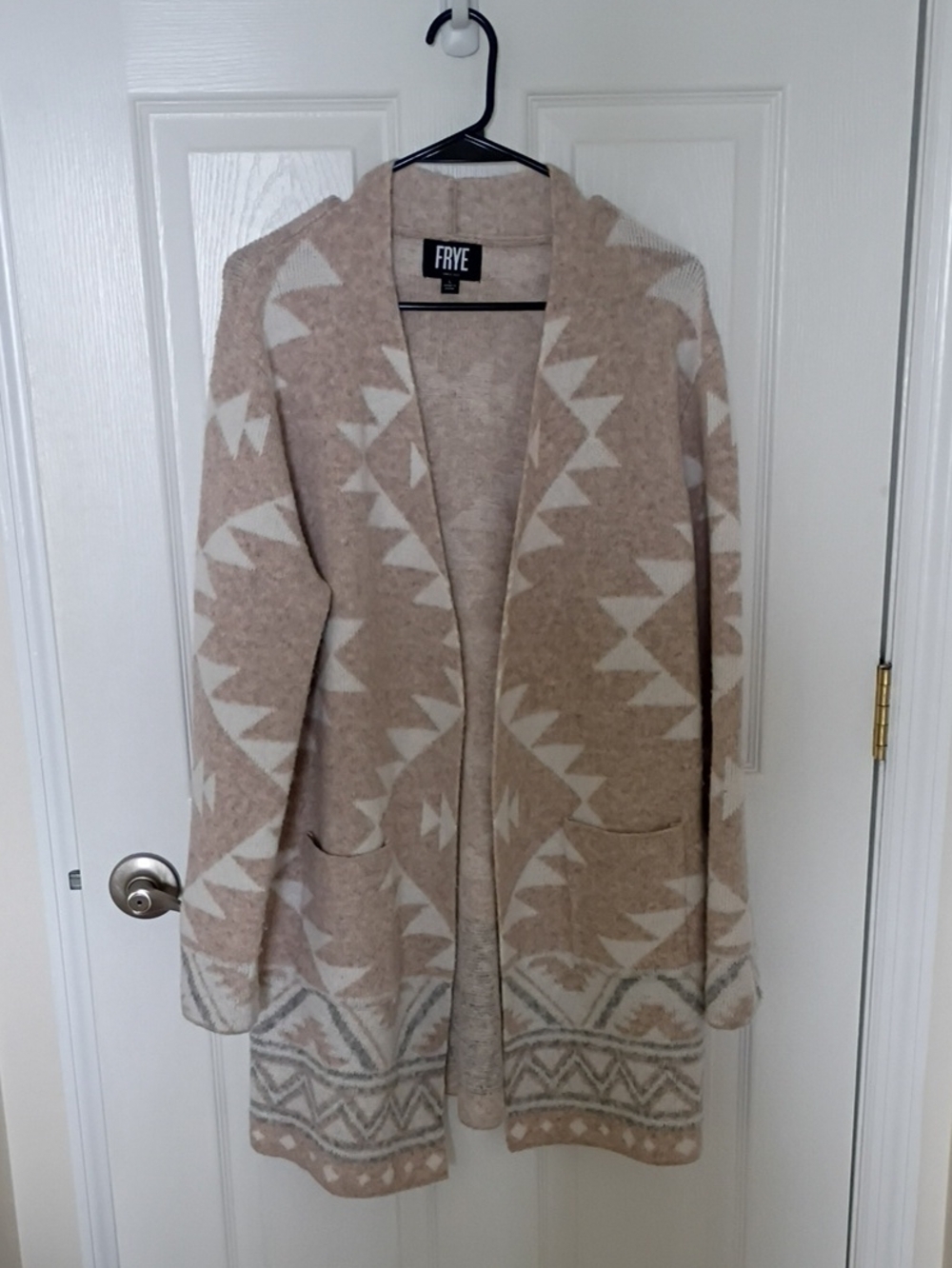 FRYE Beige and Cream Aztec Open-Front Cardigan, L